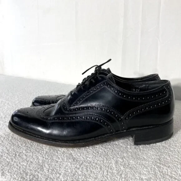 Vintage Florsheim Black Leather Lexington Wingtip Oxford Lace Up Dress Shoes 7D - Picture 5 of 14